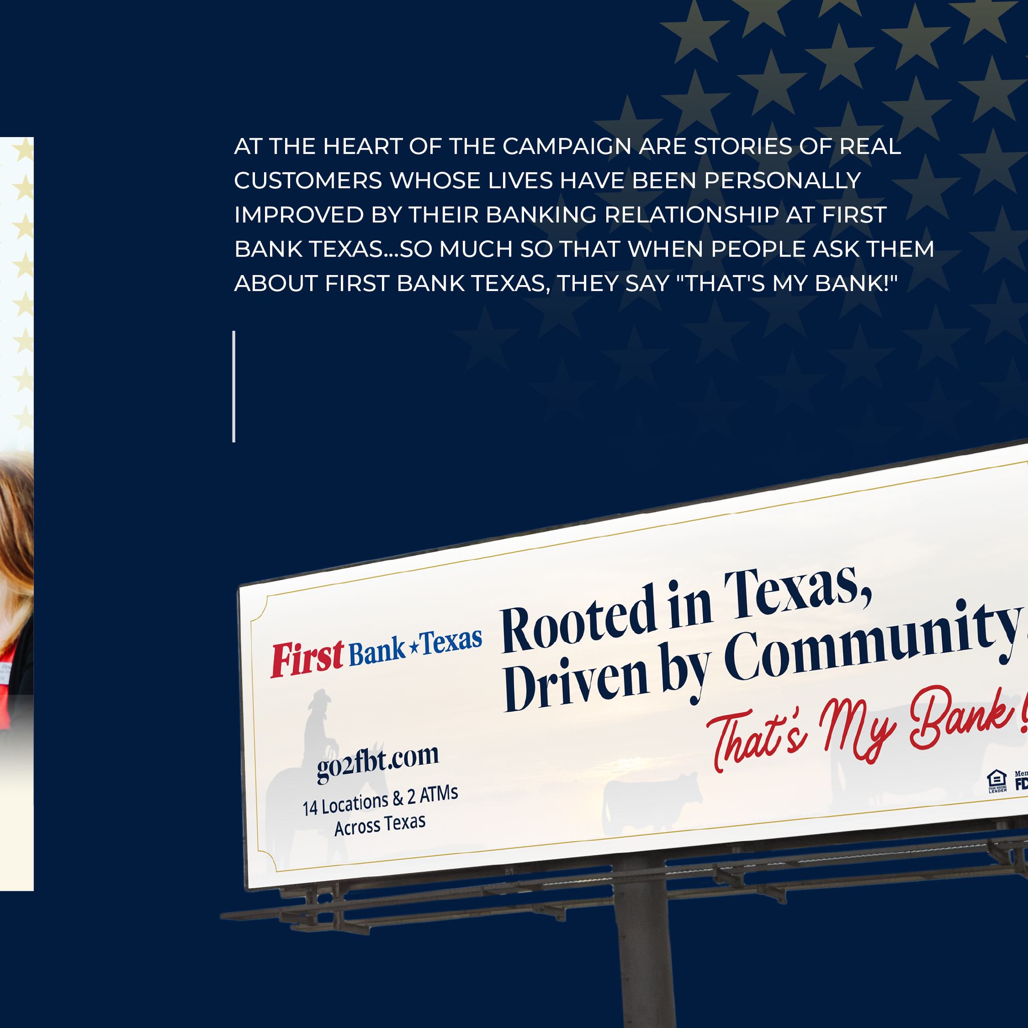 First Bank Texas brand campaign showcasing real customer stories and local business impact