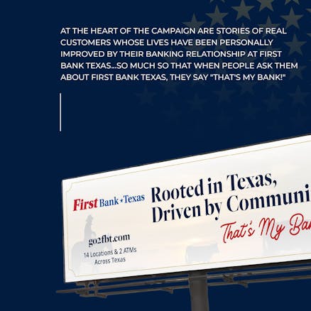 First Bank Texas brand campaign showcasing real customer stories and local business impact