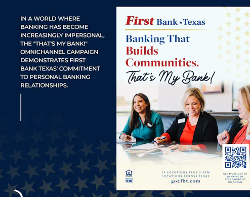 First Bank Texas team receiving IBAT Best of Community Banking Award for the That’s My Bank campaign