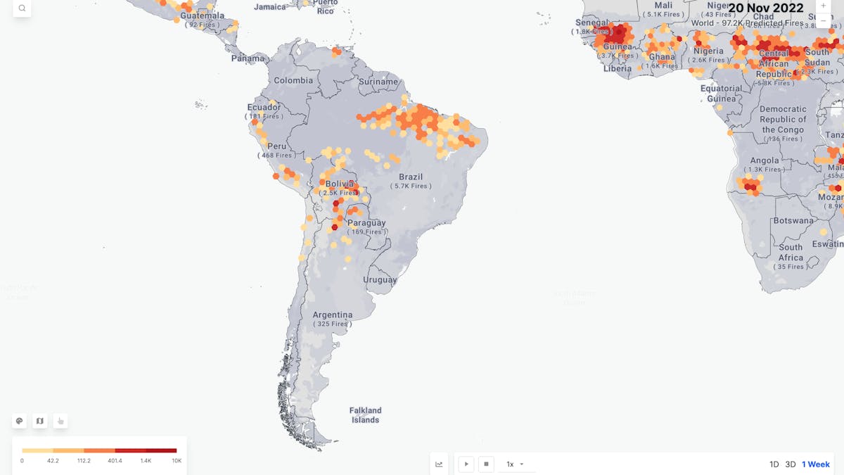 Predicted biomass fire hotspots for Brazil and neighbouring regions. 