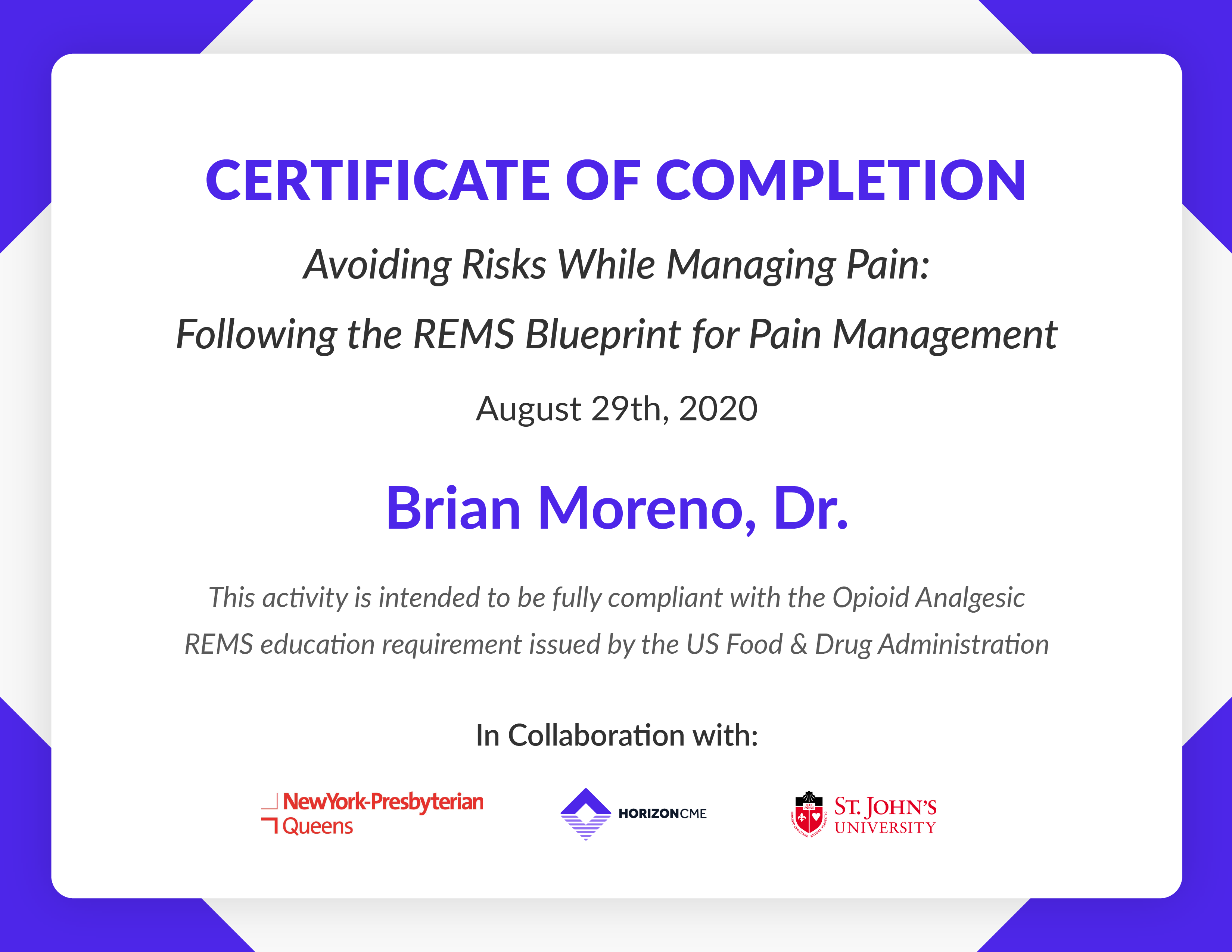 Horizon CME Certificate of Competition Design