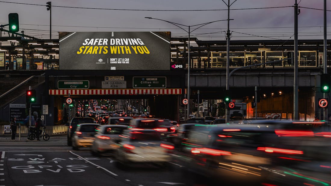 billboard reading 'safer driving starts with you'