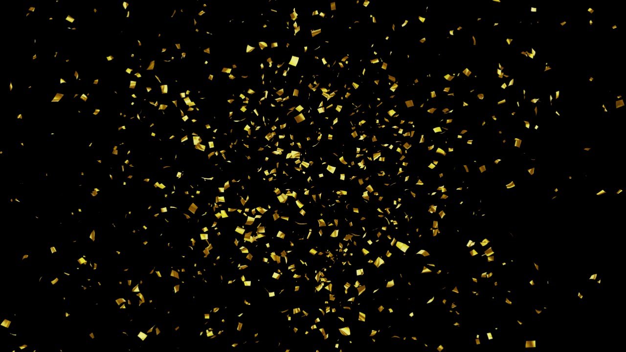 A burst of gold confetti on a black background.