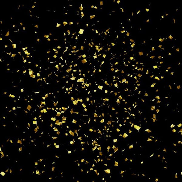 A burst of gold confetti on a black background.