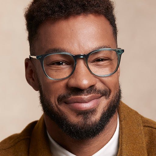 man wearing multifocal glasses