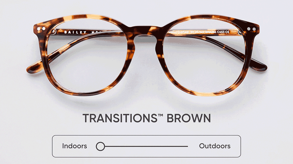 animation of transition lenses from clear to brown 