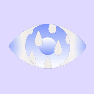 Illustration of an eye with liquid drops on the iris
