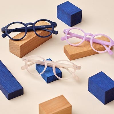 Bailey Nelson Luna round acetate kid's glasses in pink Matte Ballet, purple Matte Butterfly, and navy matte Deep Sea.