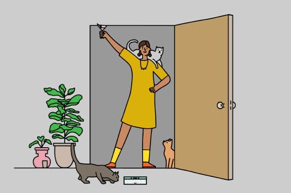 Illustration of a person receiving their contact lenses delivered to their front door.