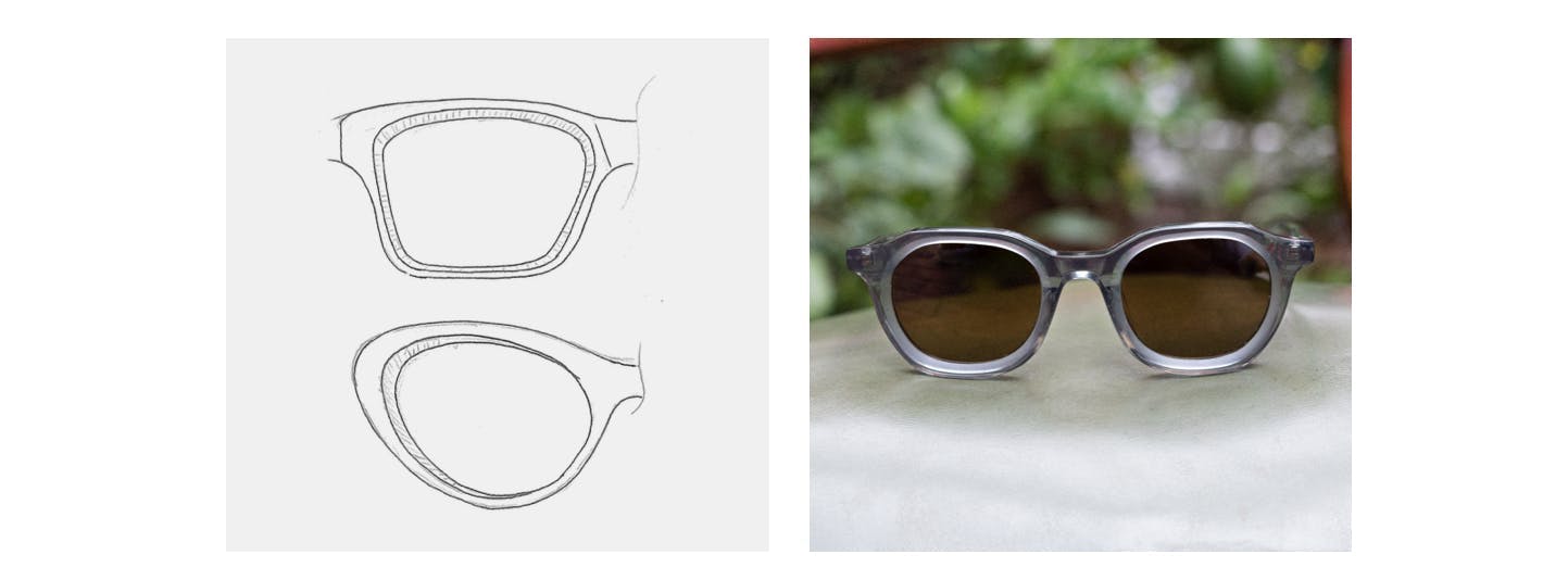 sketch of deco frames and photo of deco sunglasses