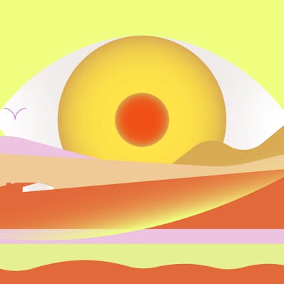 sunrise with giant eye ball as the sun