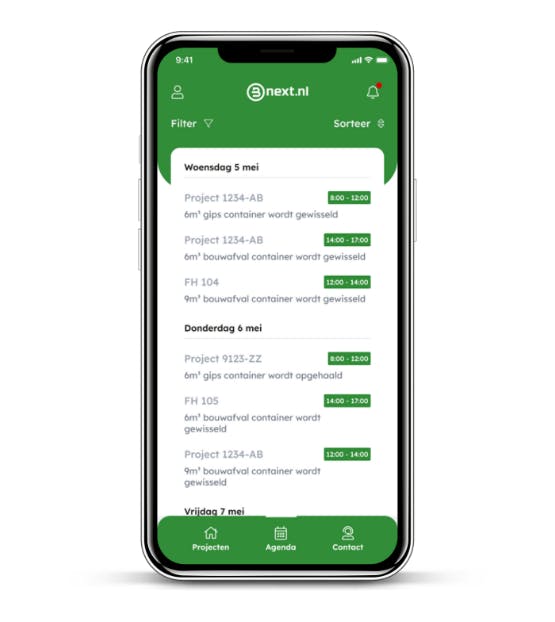 De Bnext.nl app waarin je je containers per locatie kunt beheren