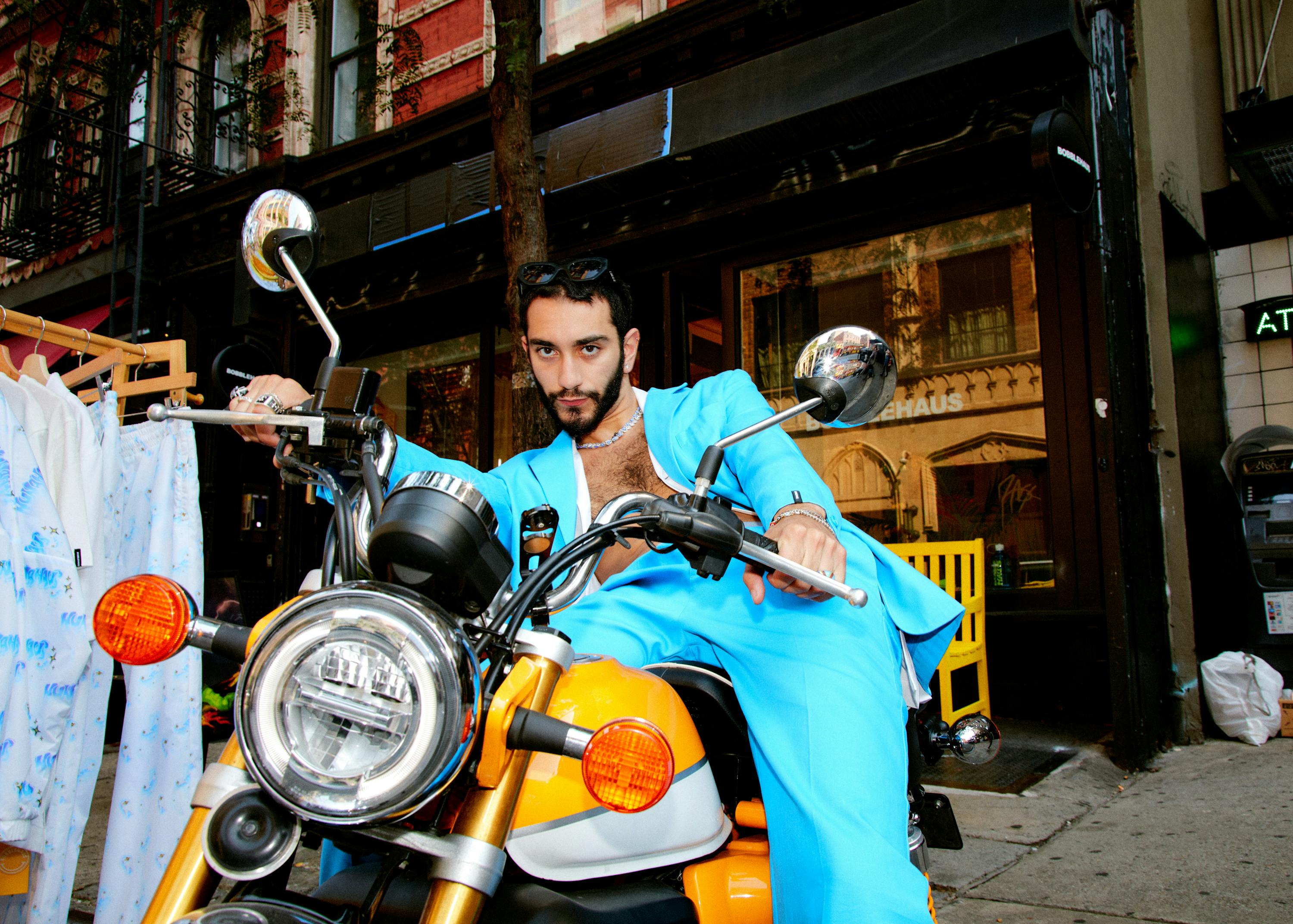 RIZ in the BH Signature Cotton Suit Jacket and BH Signature Cotton Straight Suit Pants in Cyan