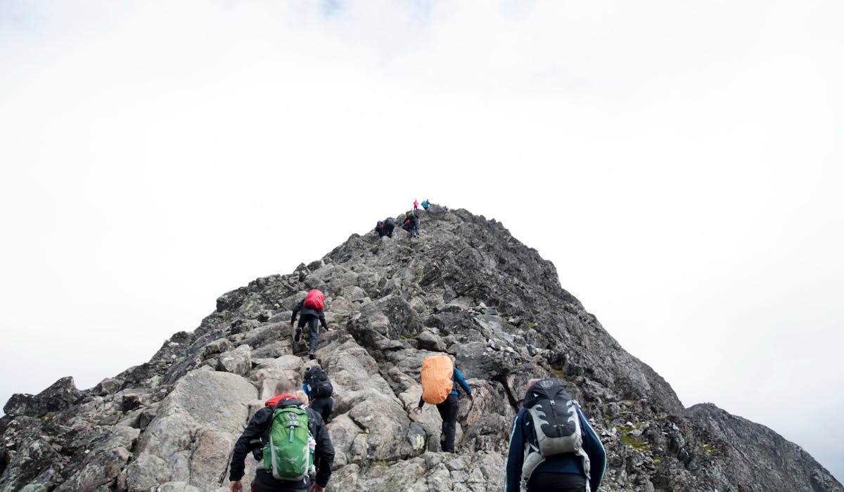 hikers following a leader