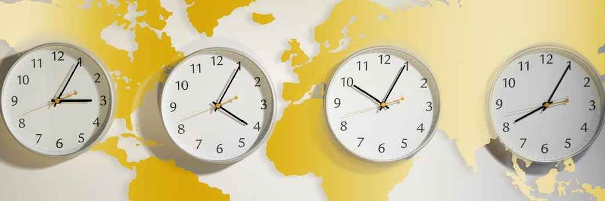 Clocks showing different time zones