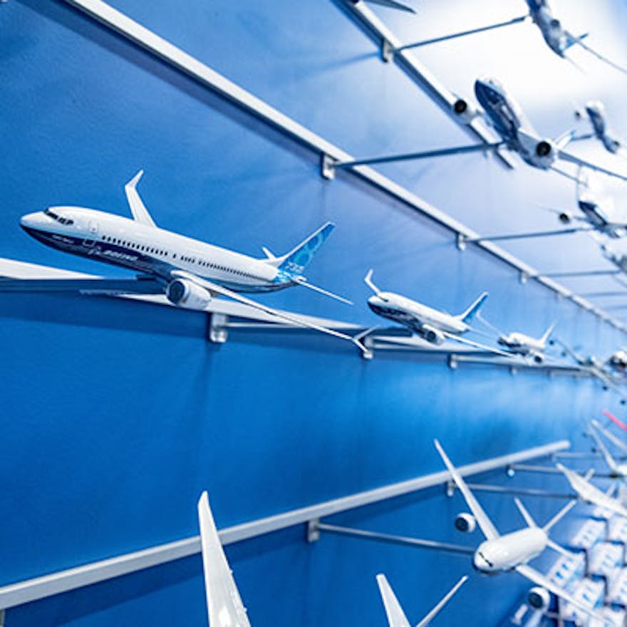 The model wall at our flagship Boeing Store at Boeing Future of Flight.