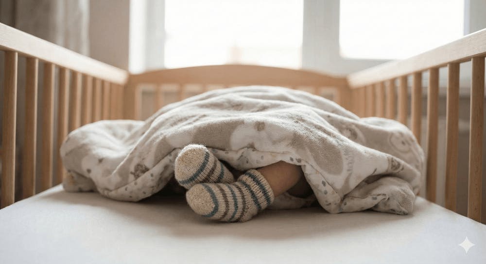 Sokker på baby i seng
