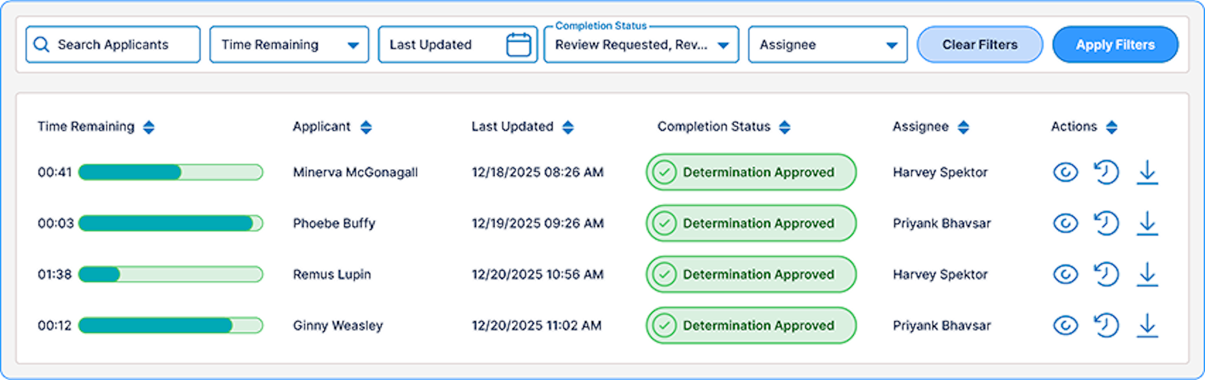 UI of Applicant Management