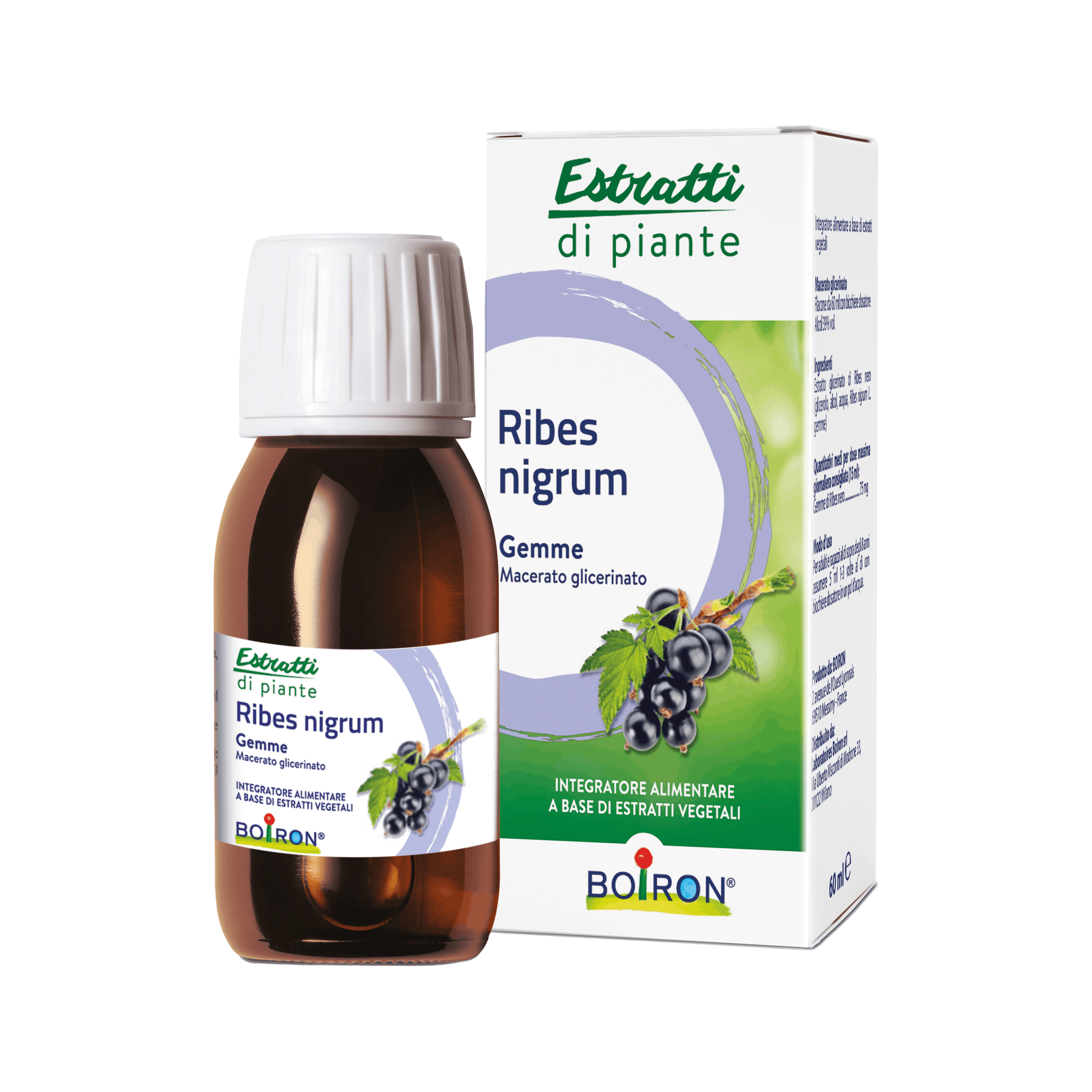 Ribes nigrum estratti di piante integratore alimentare Boiron flacone da 60 ml con bicchiere dosatore