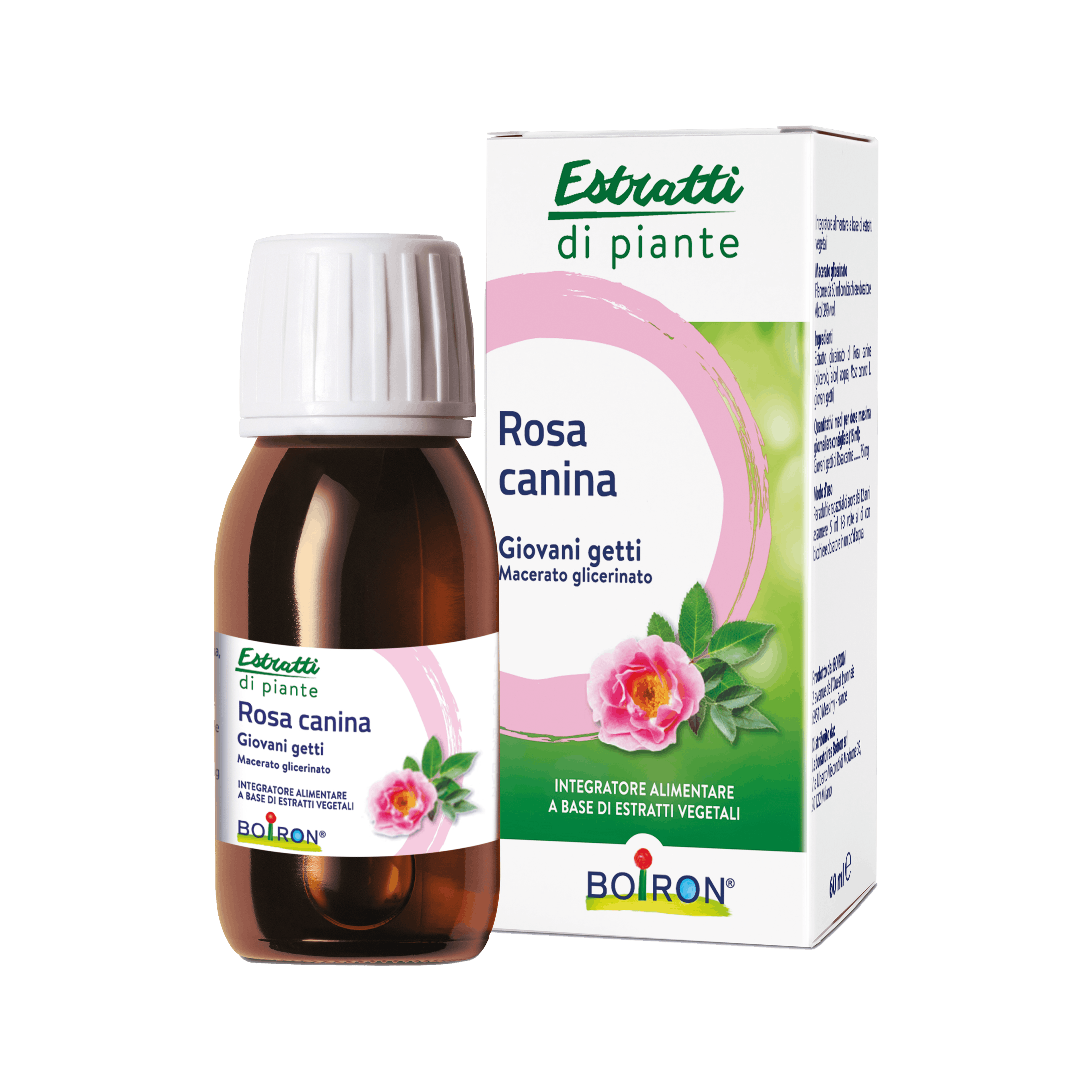 Rosa canina estratti di piante integratore alimentare Boiron flacone da 60 ml con bicchiere dosatore