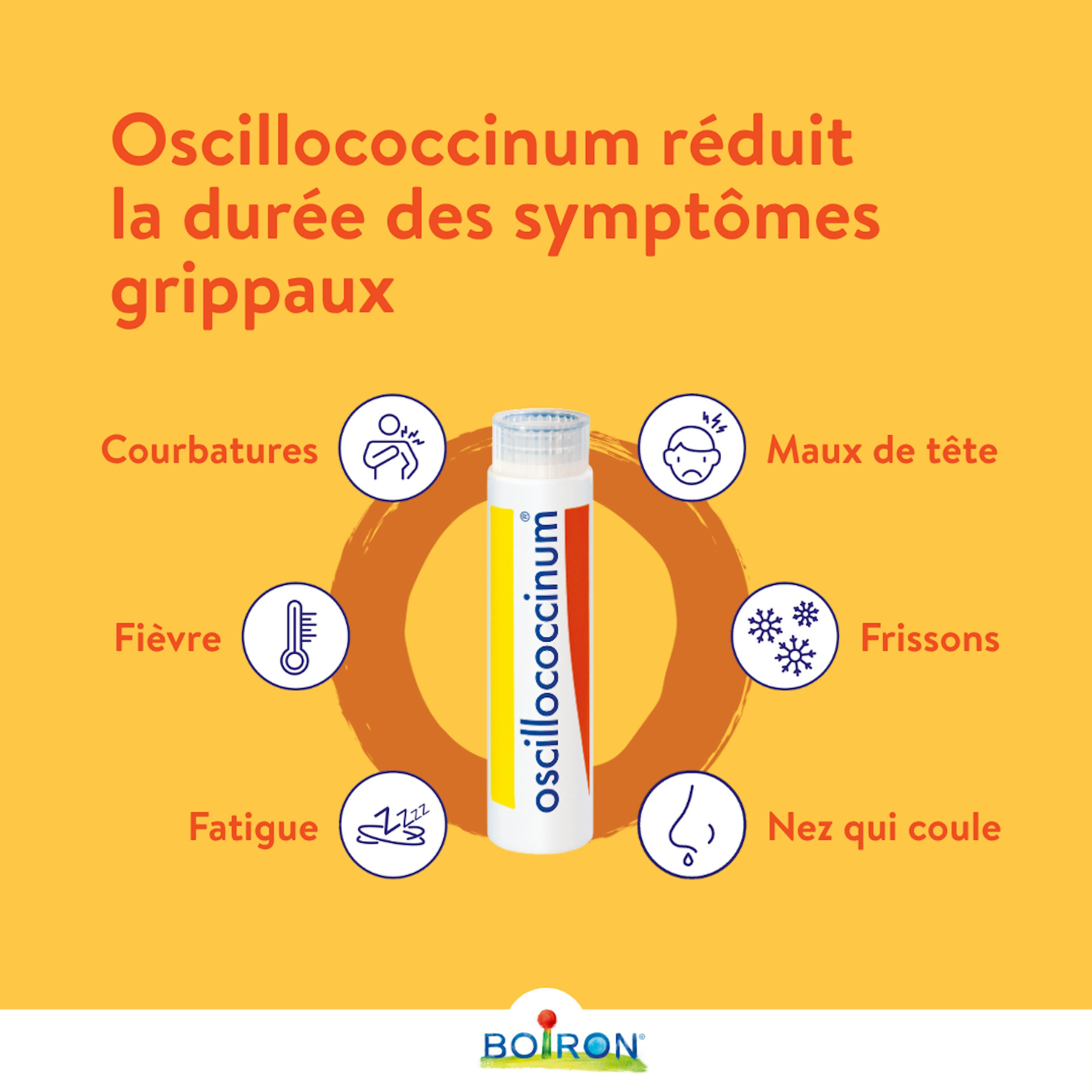 oscillococcinum boiron pour symptomes grippaux fièvre frissons courbatures
