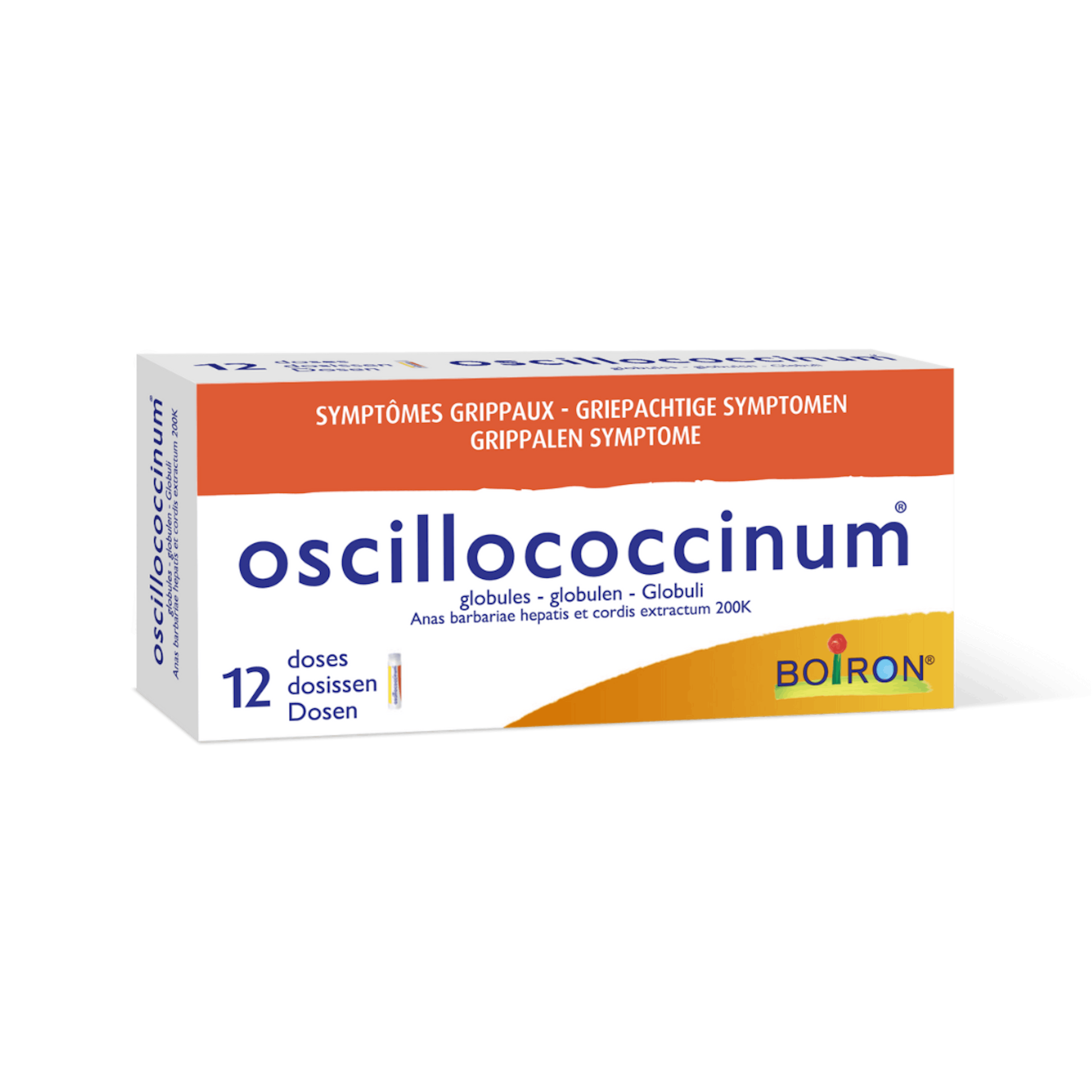 boite de 12 doses oscillococcinum boiron pour symptomes grippaux fièvre frissons courbatures