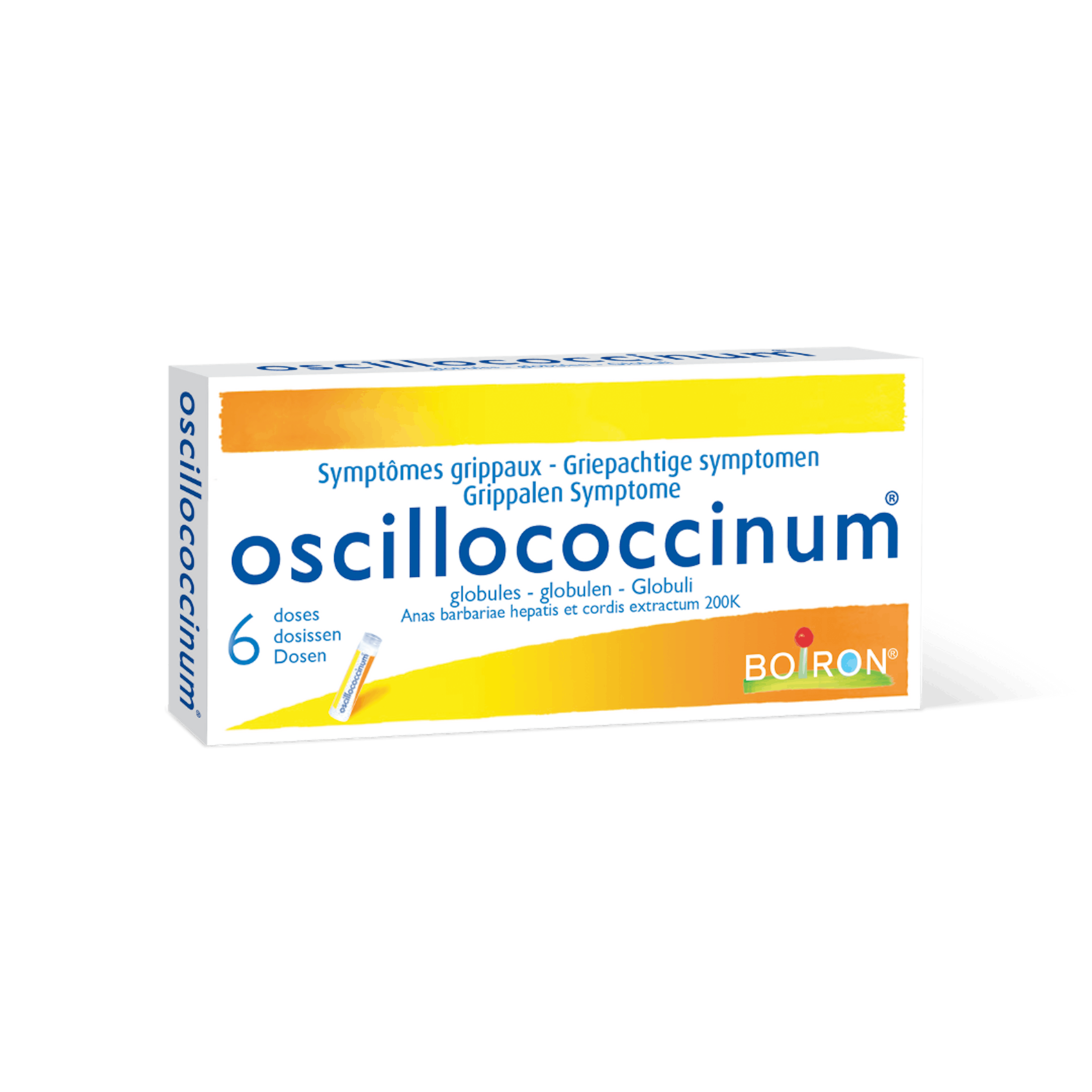 boite de 6 doses oscillococcinum boiron pour symptomes grippaux fièvre frissons courbatures