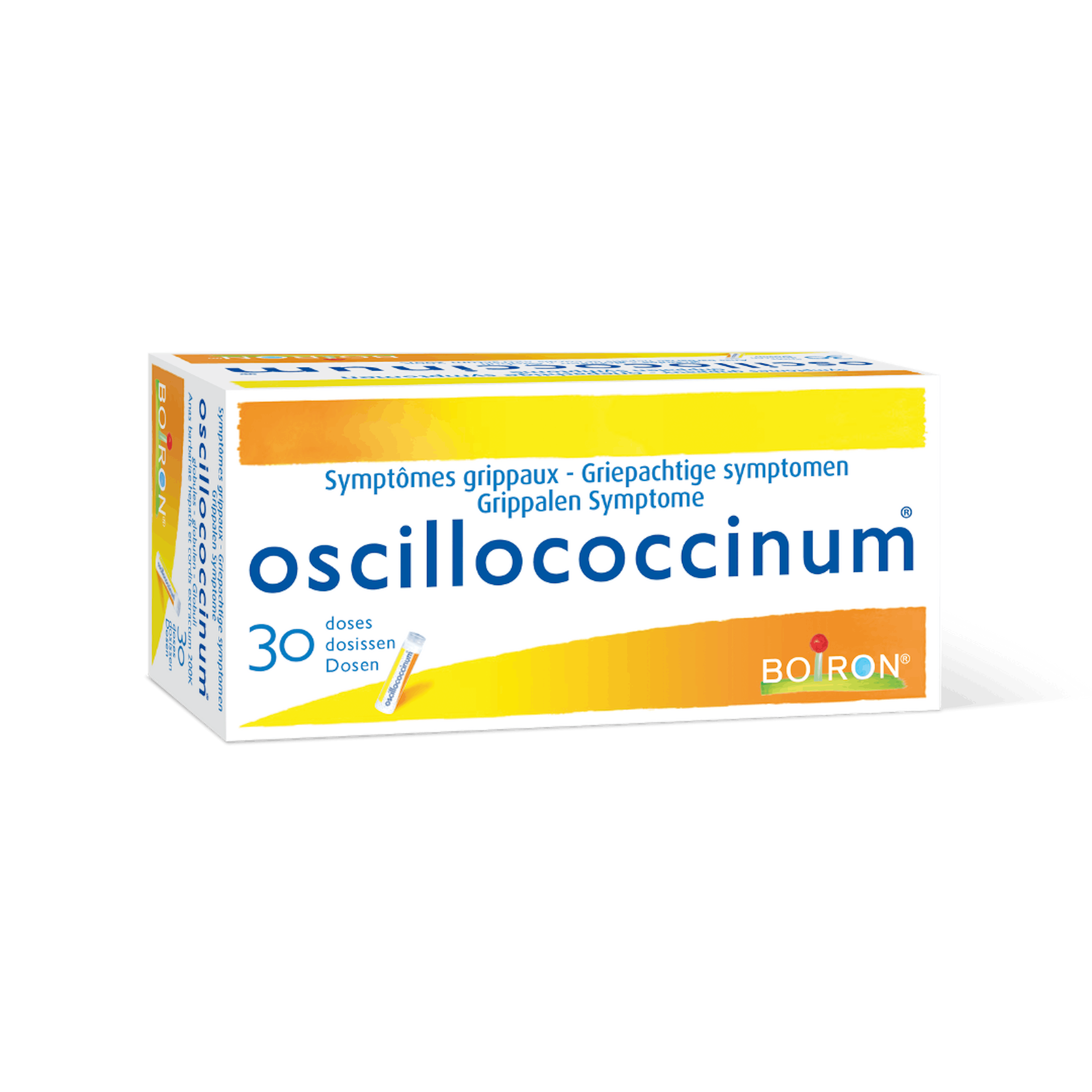 boite de 30 doses oscillococcinum boiron pour symptomes grippaux fièvre frissons courbatures