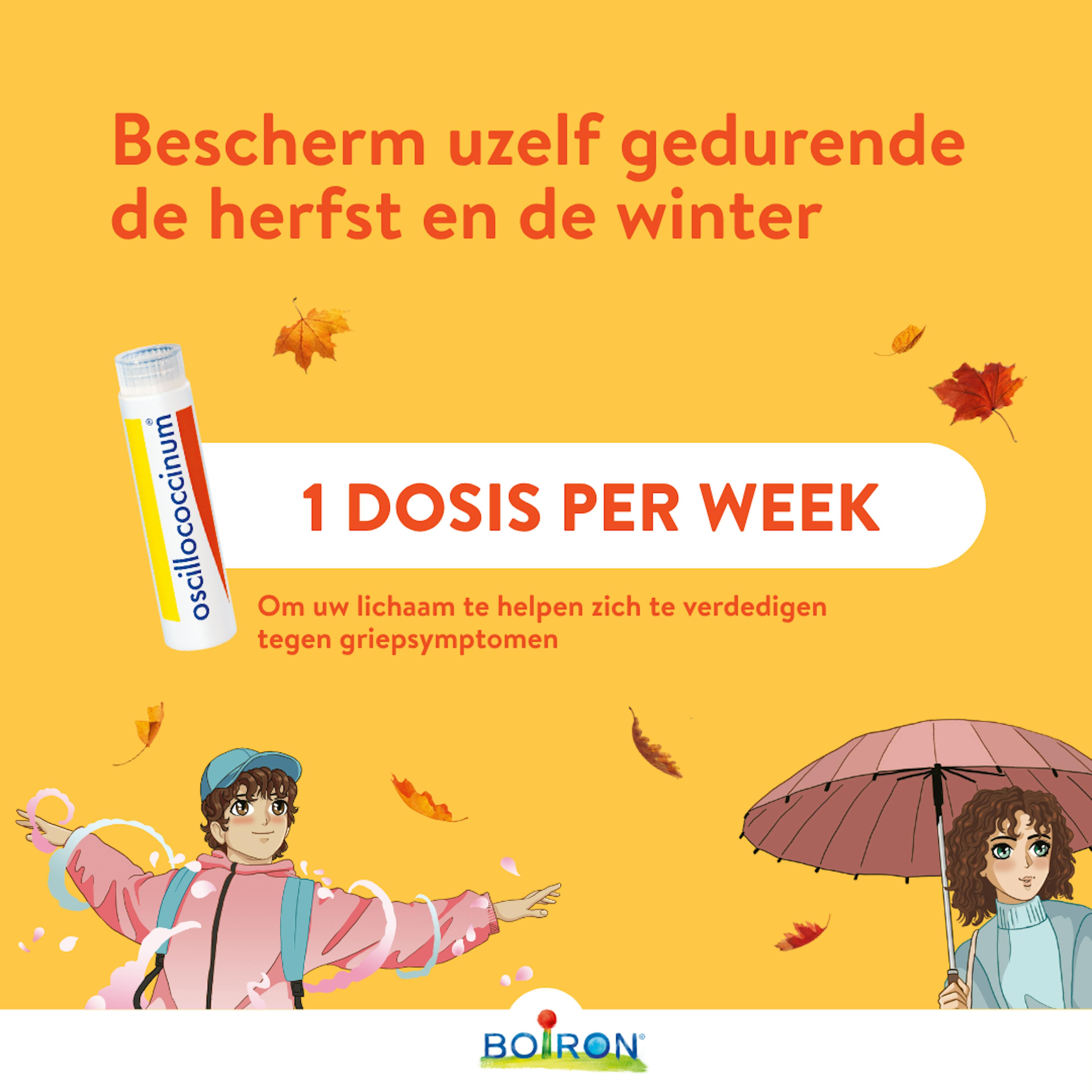 Een dosis per week boiron oscillococcinum geneesmiddel voor griepsymptomen rillingen spierpijn koorts