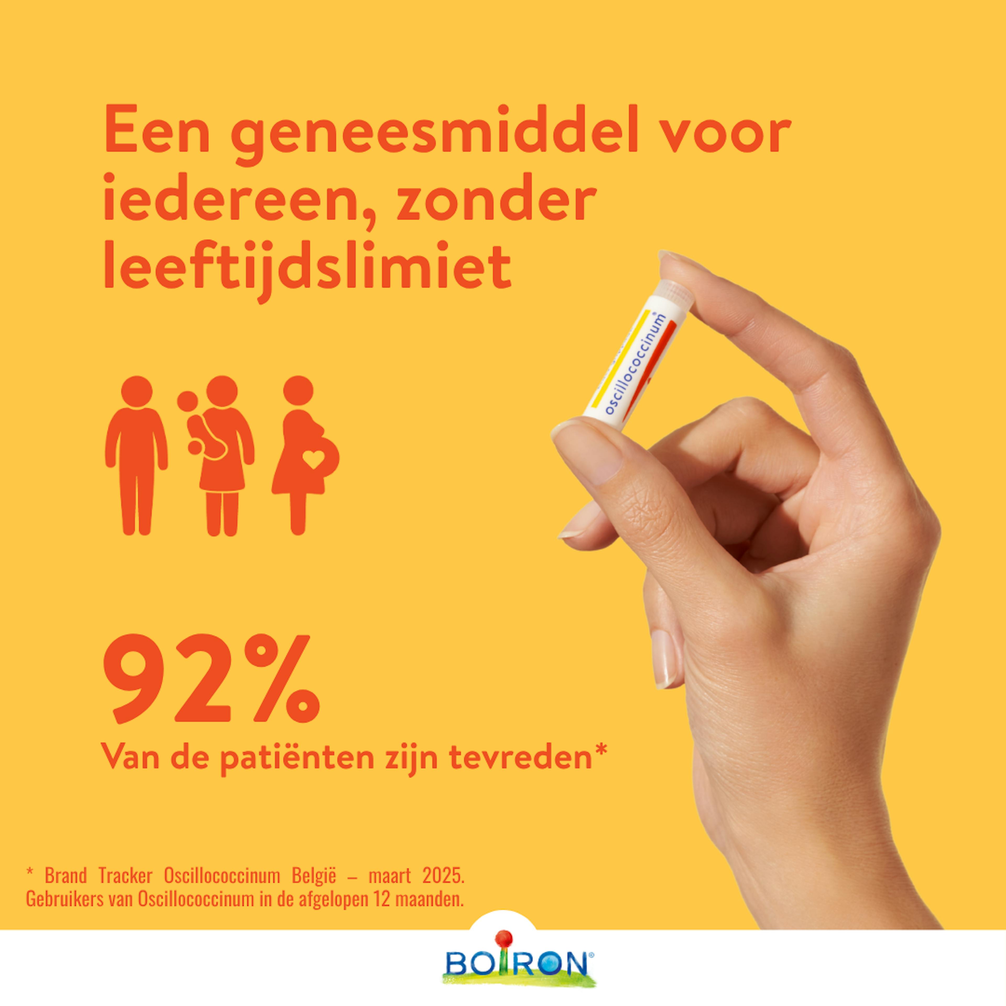 boiron oscillococcinum geneesmiddel voor griepsymptomen rillingen spierpijn koorts tevredenheid 92%