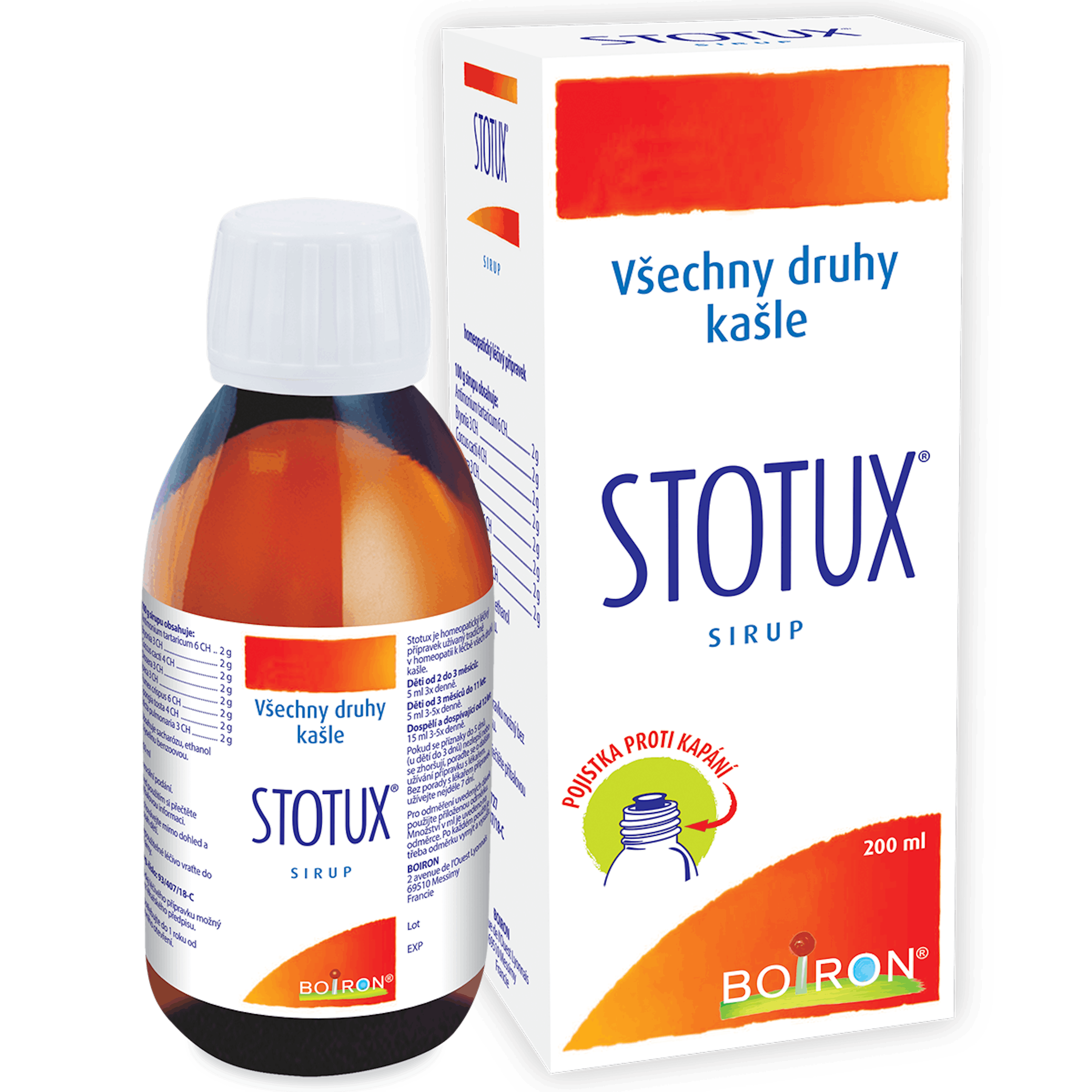 Stotux lahvička a krabička, všechny druhy kašle