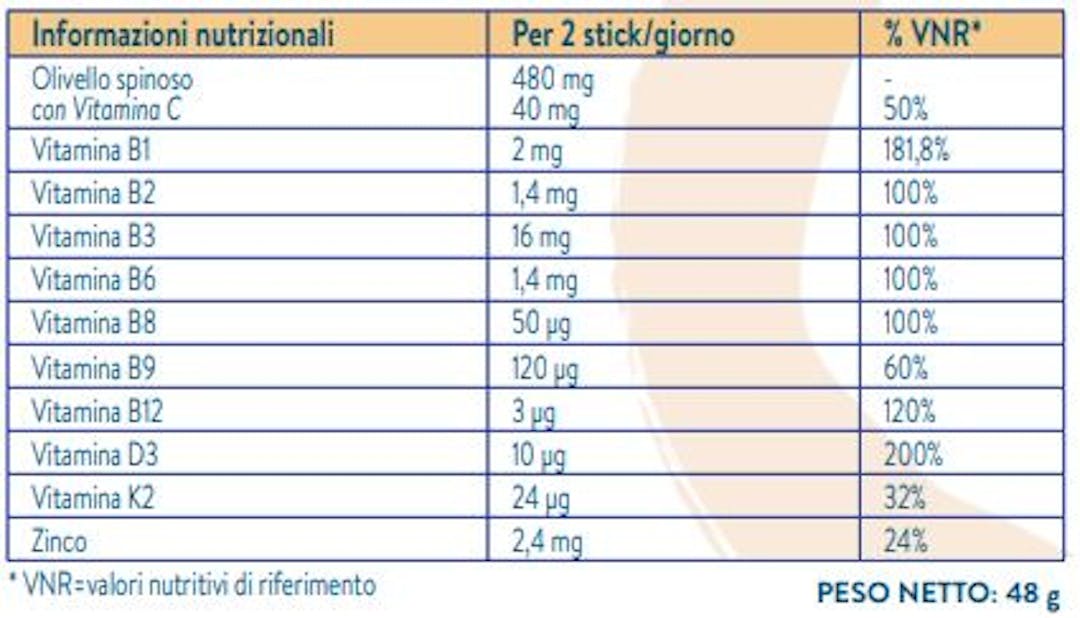 Oscillo vitalità 3 - tabella nutrizionale