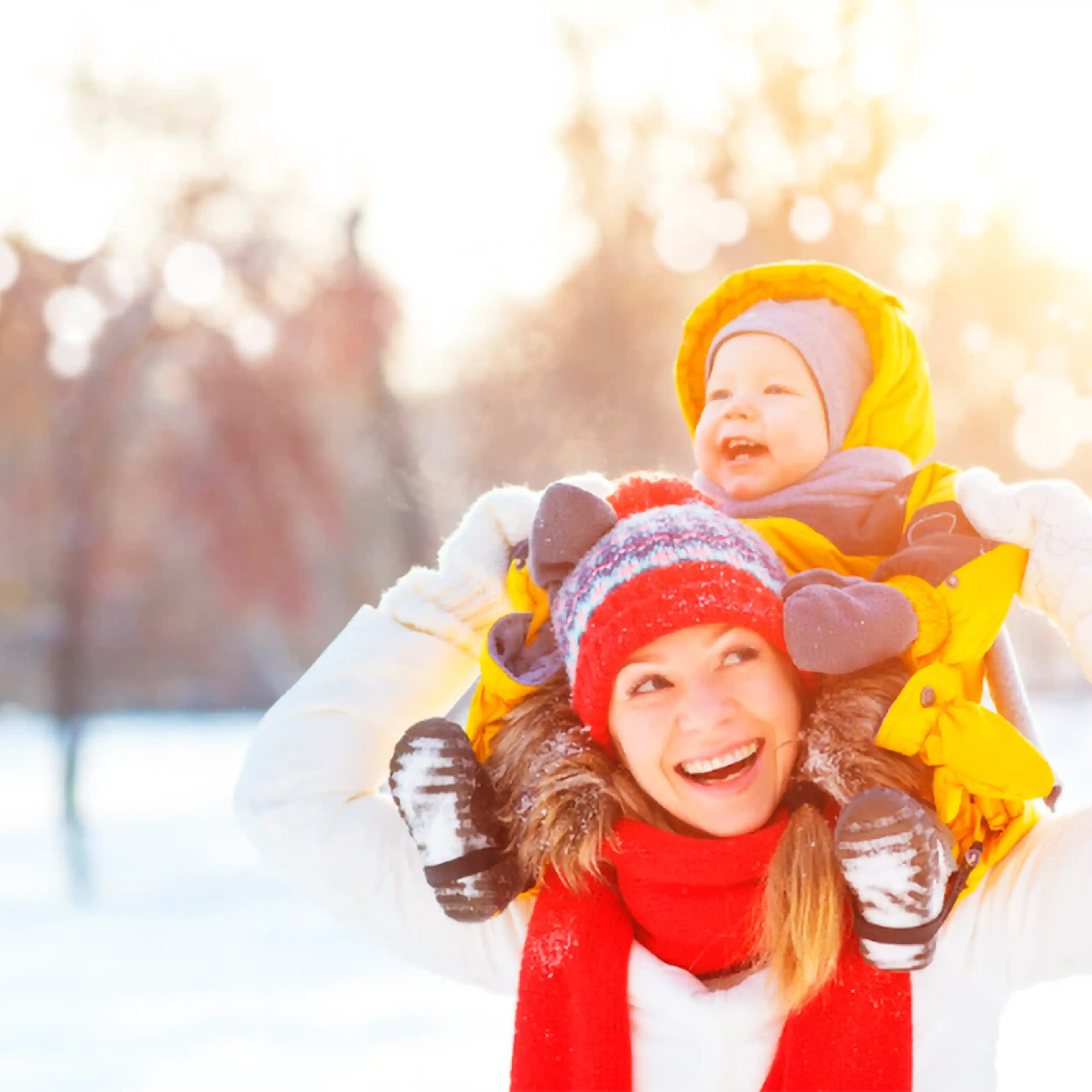 Moeder en baby in de winter, griepachtige toestanden