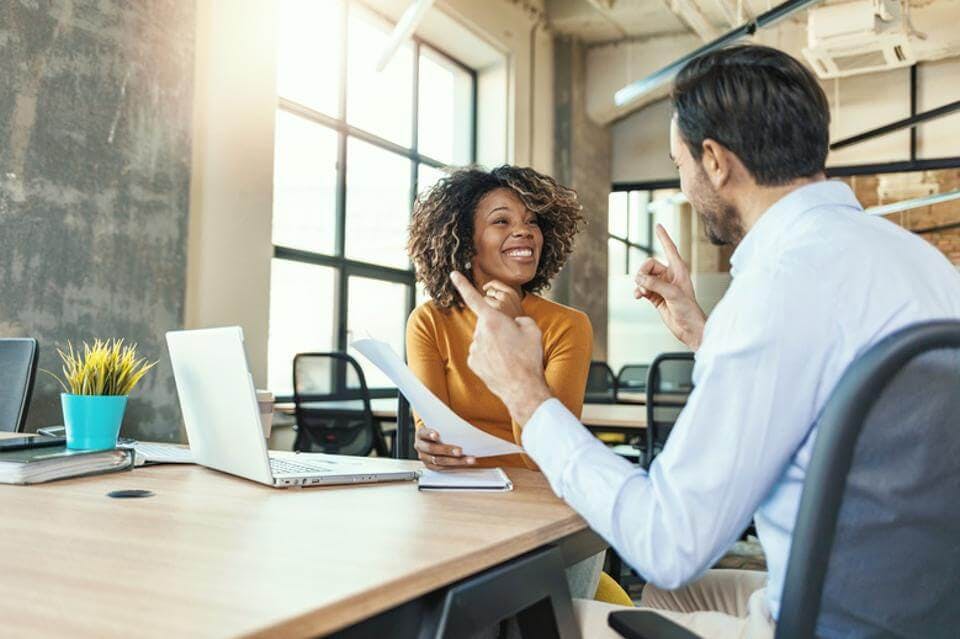 Man and woman talking