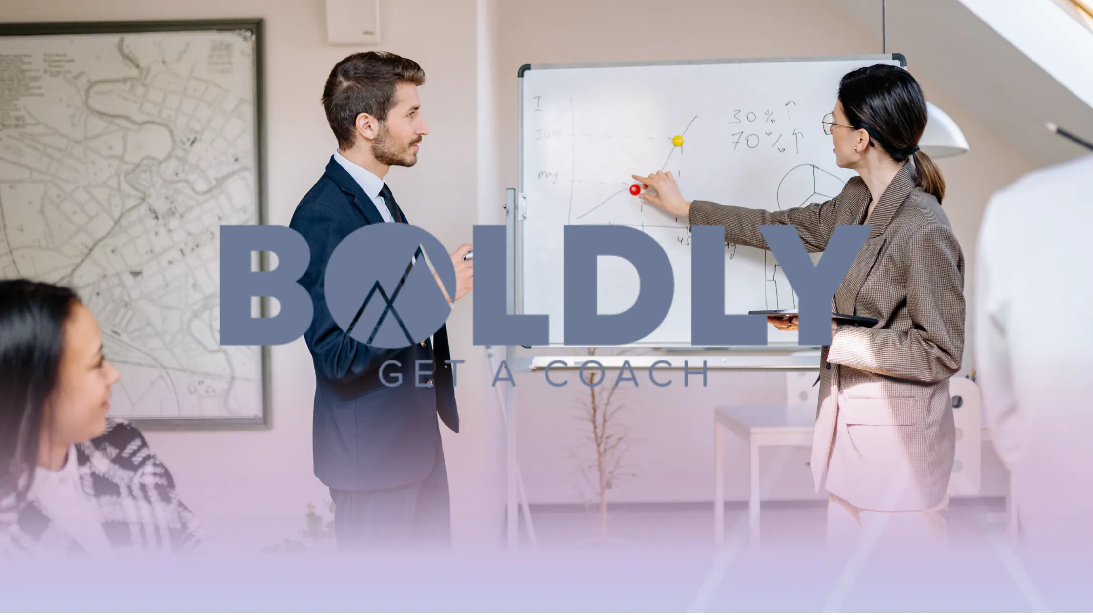 A group of executives discuss on organizational transformation in a modern office