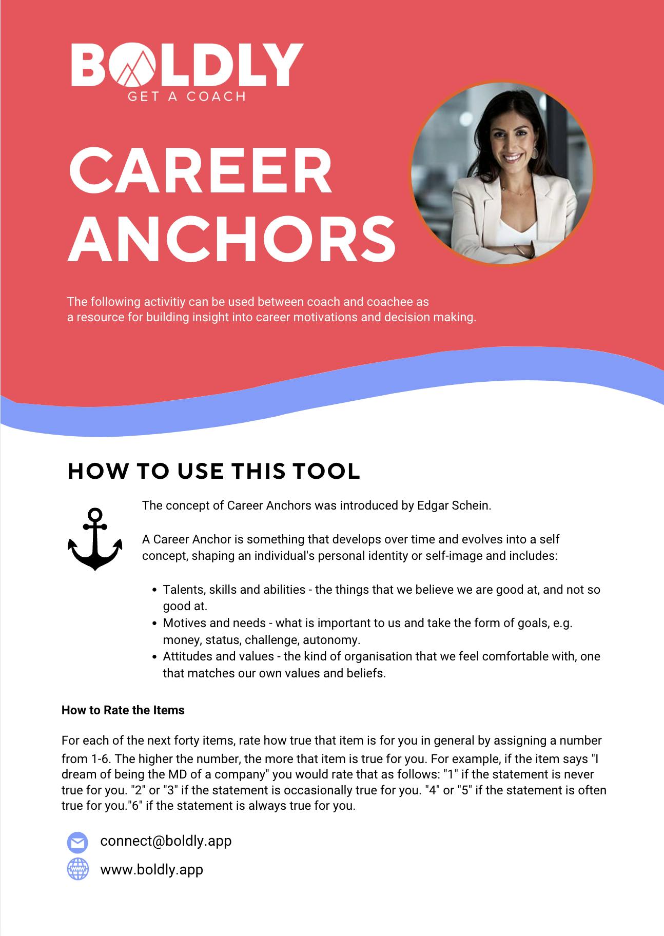 Tool to help build career anchors
