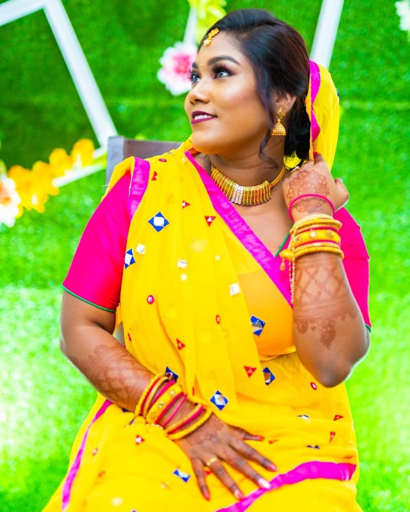 Yellow saree in mirror work
