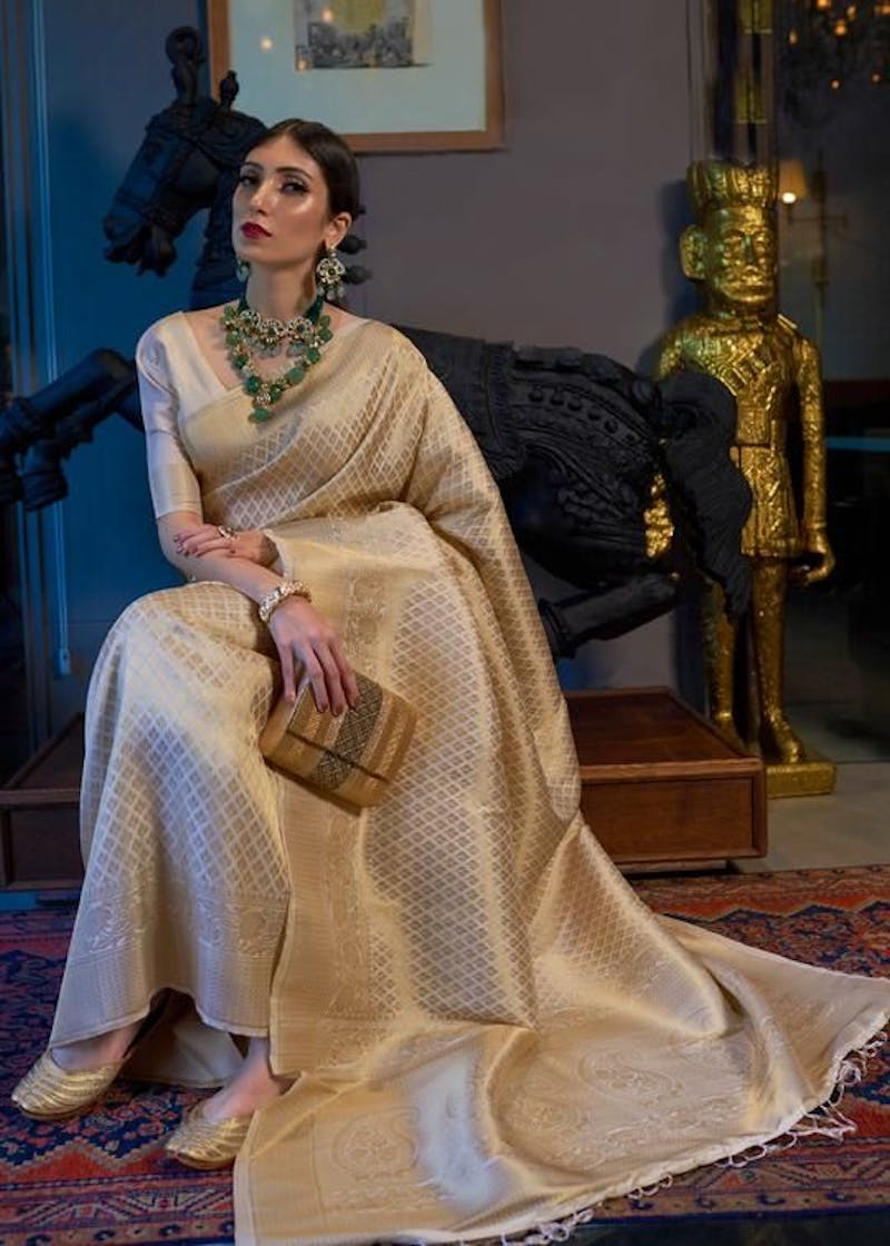 Ivory gold saree