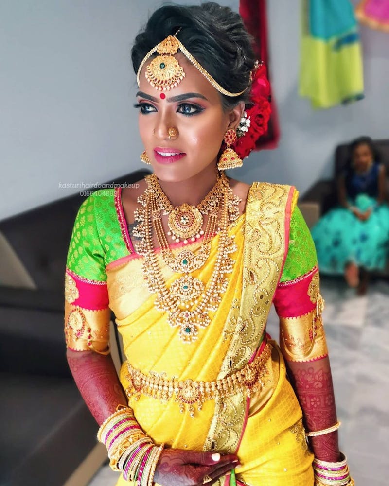 yellow kanjeevaram saree