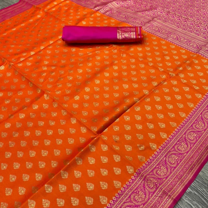 Orange magenta chiffon saree