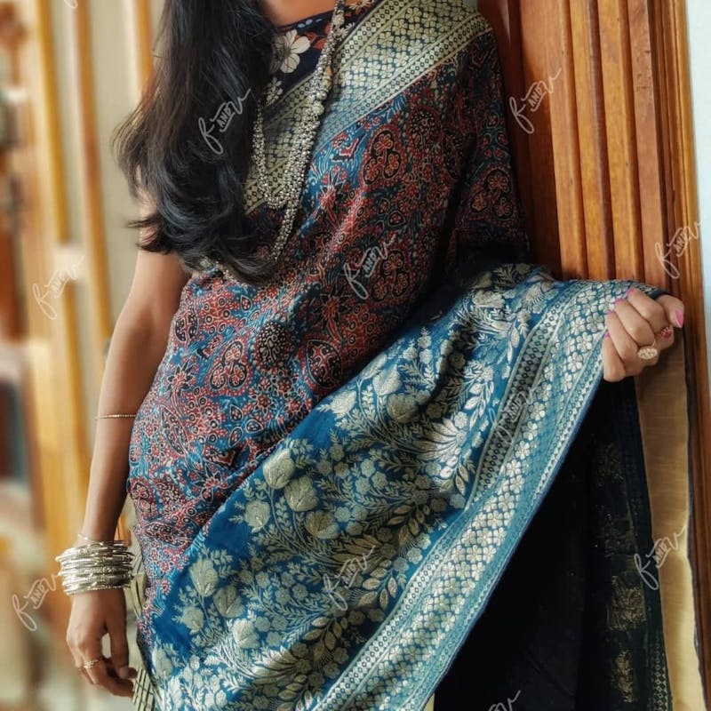 Blue kalamkari saree