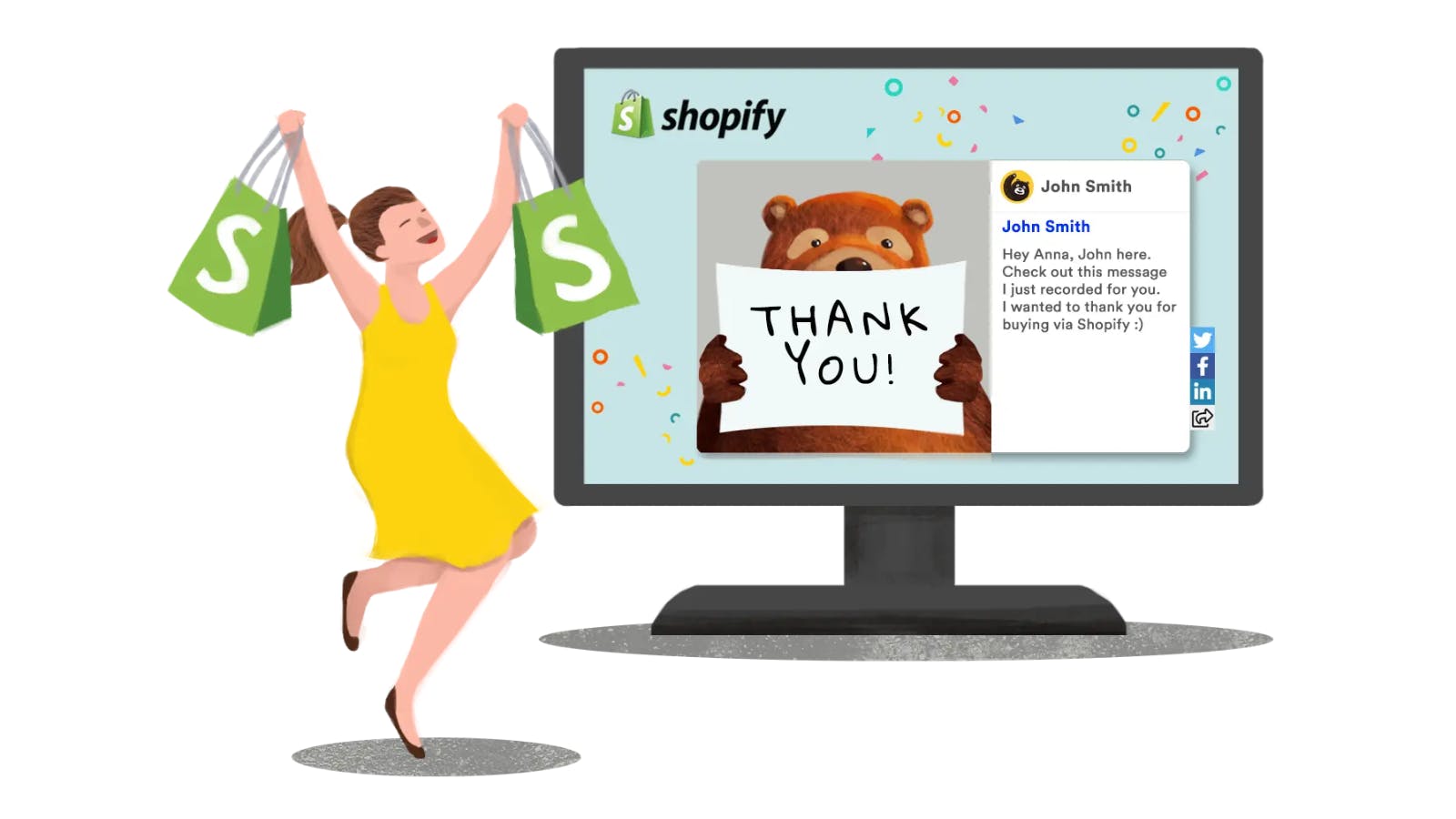 image showing a happy shopify customer receiving a thank you video