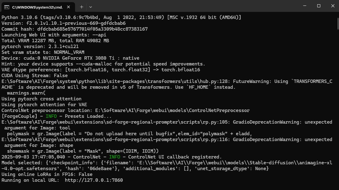 SD Forge boot log