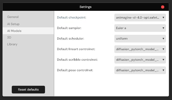 Bonsai Studio AI models settings