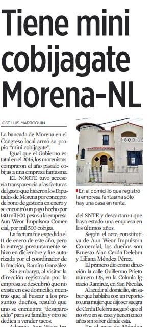 El períodíco EL NORTE muestra cómo Morena utiliza la compra de cobijas a sobreprecio