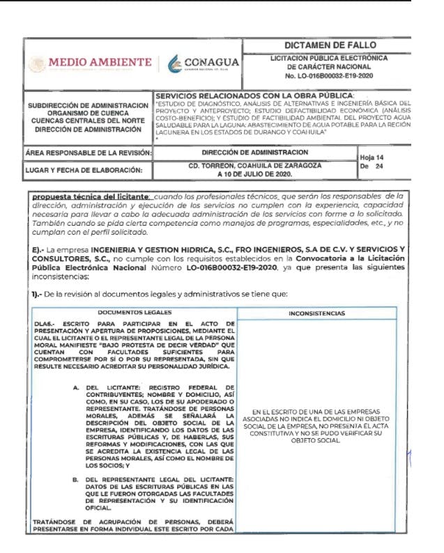 Documento en el que se declara que ninguna de las propuestas cumple con los requisitos para obtener el contrato