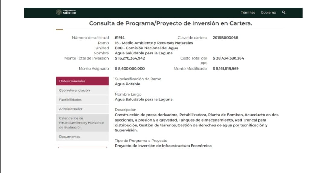 Consulta del costo del programa en el portal de la Secretaría de Hacienda.