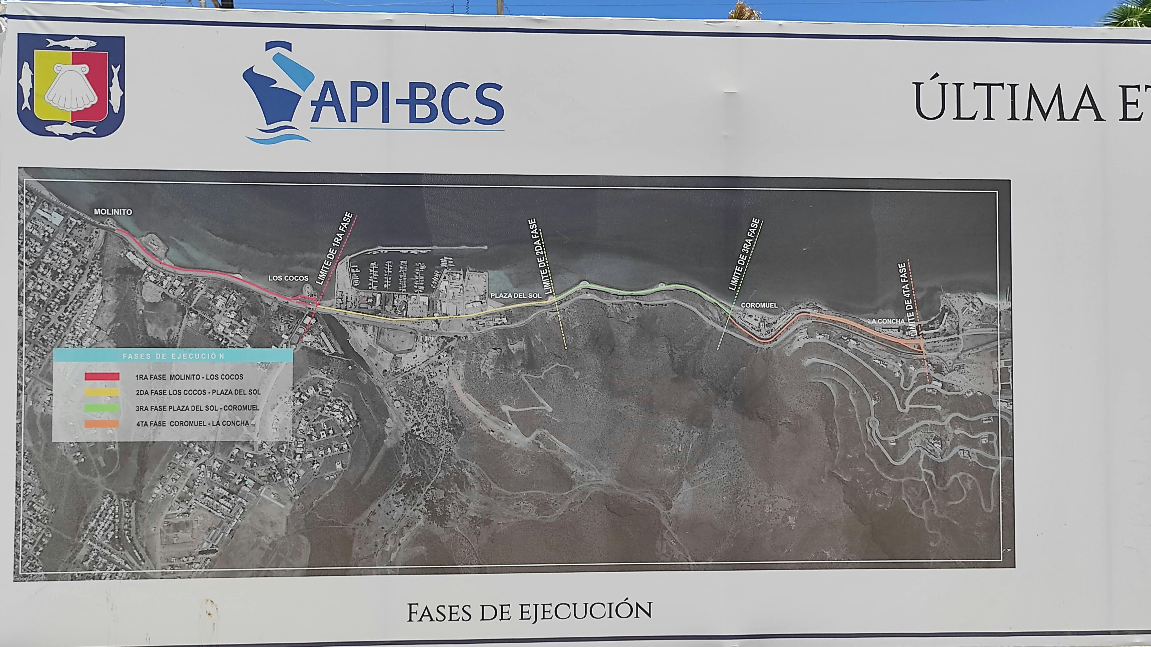 Mapa del malecón con las fases de ejecución de la remodelación