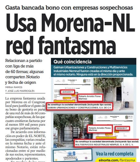 El periódico EL NORTE utiliza el bono con empresa que forma parte de una red "fantasma"
