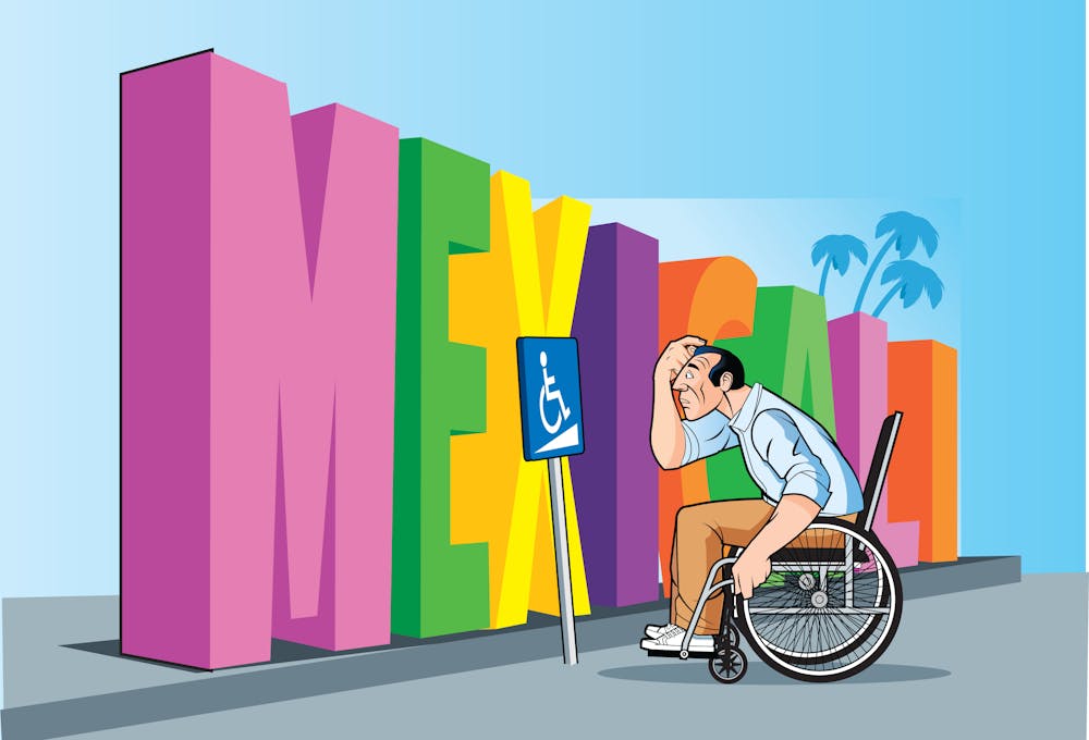 Una persona en silla de ruedas no puede avanzar por obstaculos